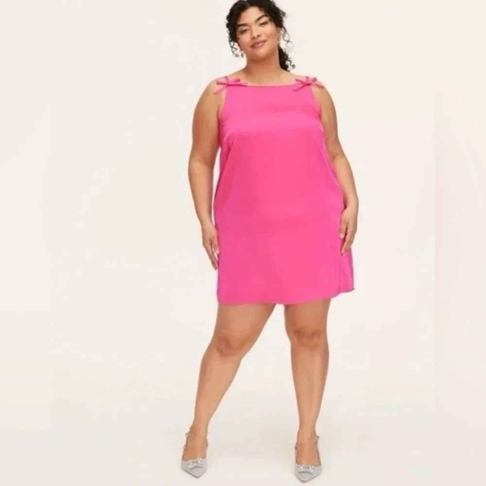 Kate Spade 90s Vibrant Pink Mini Tank Shift Dress with Bows Silky Womens Size 1X
